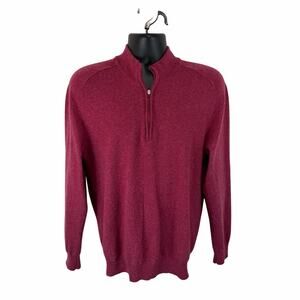 Dunning Merino Wool Cashmere Knit Sweater Red Size Large Pullover 1/4 Zip